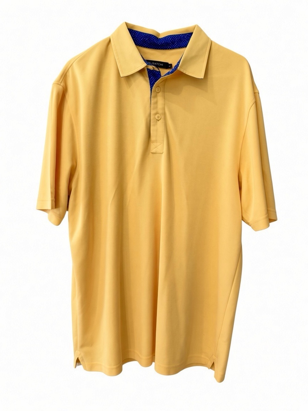 Bugatchi Men's Vibrant Yellow Polo with Contrast blue inside collar size L